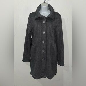Patagonia Better Sweater Pea Coat Logo Fleece Button Up Jacket Women’s Sz L Gray